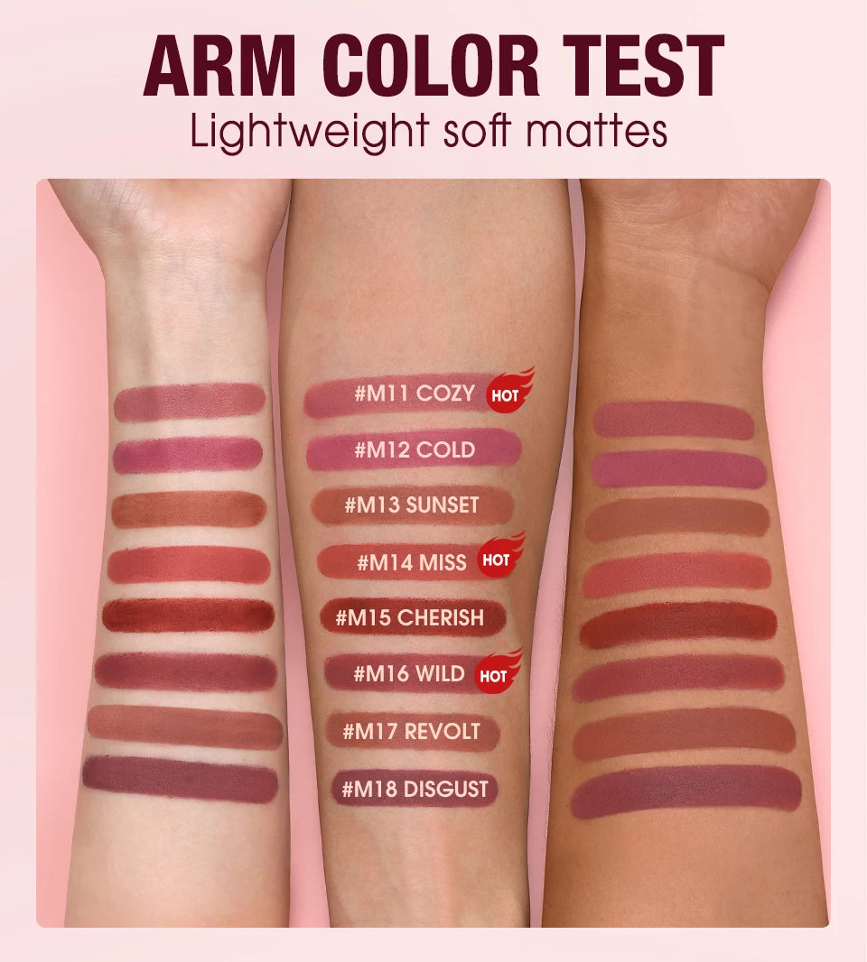 O.TWO.O Matte Lipstick Lip Tint 14 Colors Waterproof Long Lasting Non-transfer Smooth Highly Pigmented Velvet Lip Sticks Makeup