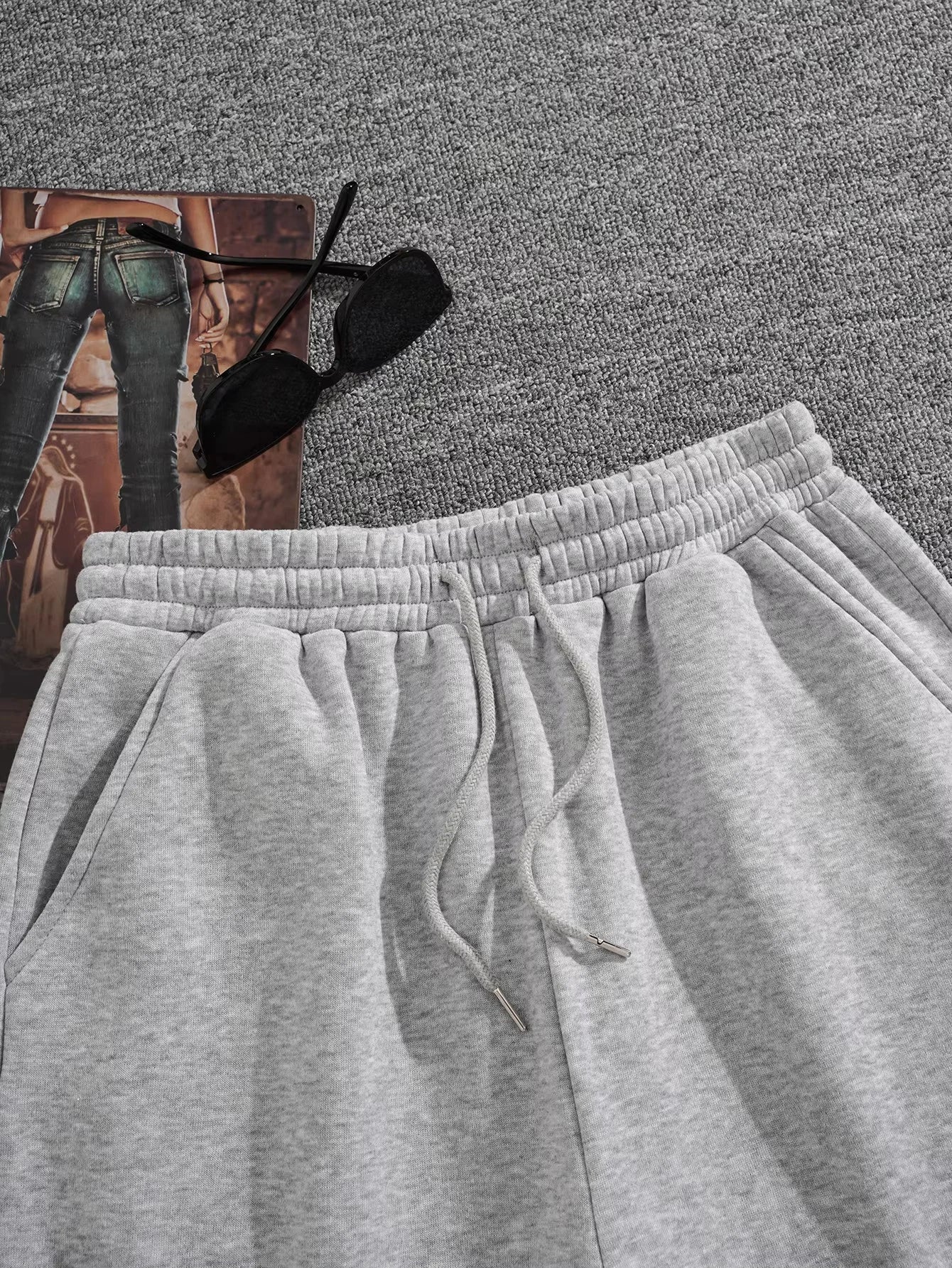 Spring and summer new solid color gray atmospheric men's pure cotton drawstring waist sports shorts