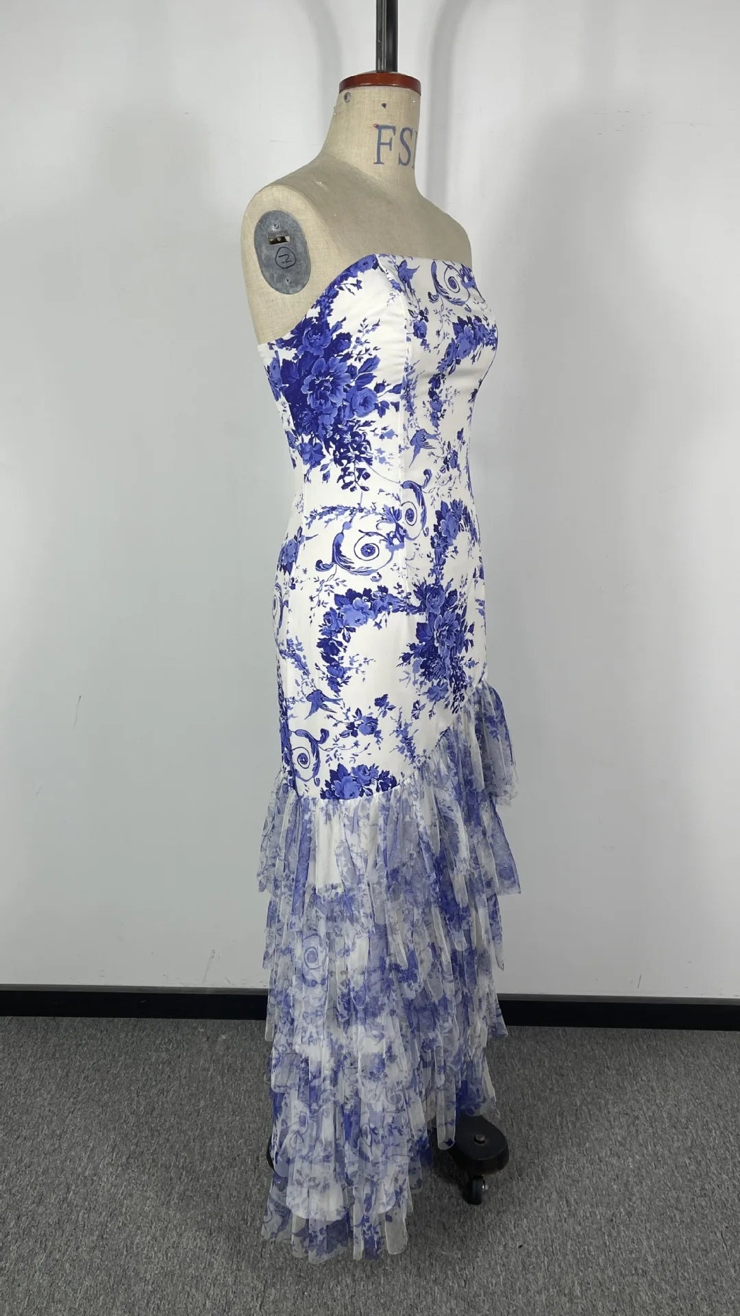 BKLD 2026 Spring Summer New Women Clothing Fashion Printed Sexy Strapless Dress Split Elegant Evening Party Long Dresses