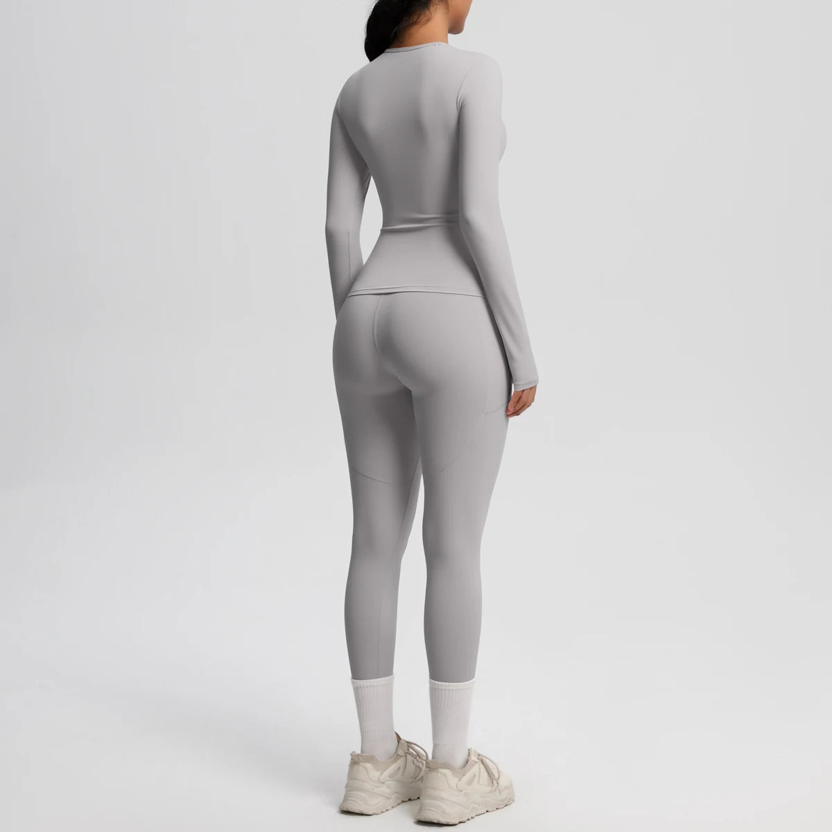 Summer 2PCS Women's Yoga Suit Solid Color High Stretch Slim Casual Long Sleeves Quick Drying Push Up Women Pockets Pants Set