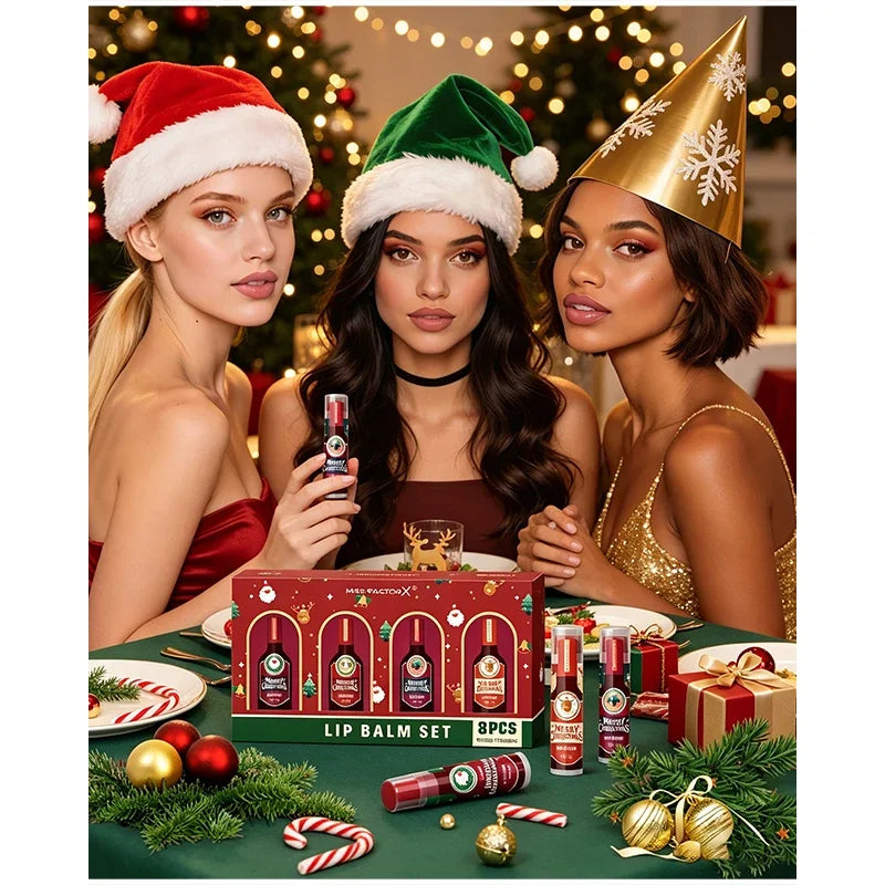 Christmas Lipstick Set Redwine Lip Balm 5gx8pcs Smoothing Lips Long Lasting Moisturizing, Light And Non Sticky Festival Gift