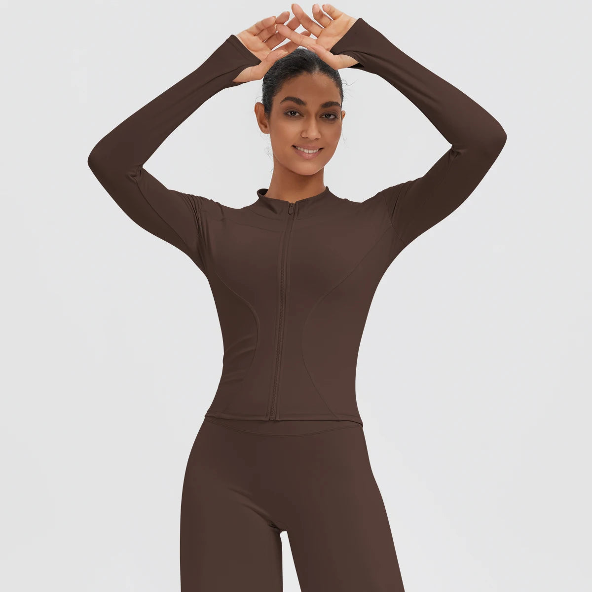 New Women's Stand-Up Collar Yoga Jacket Summer Fitness Sports Solid Color Workout Top Yoga Zipper Long Sleeves Sports Top Coat