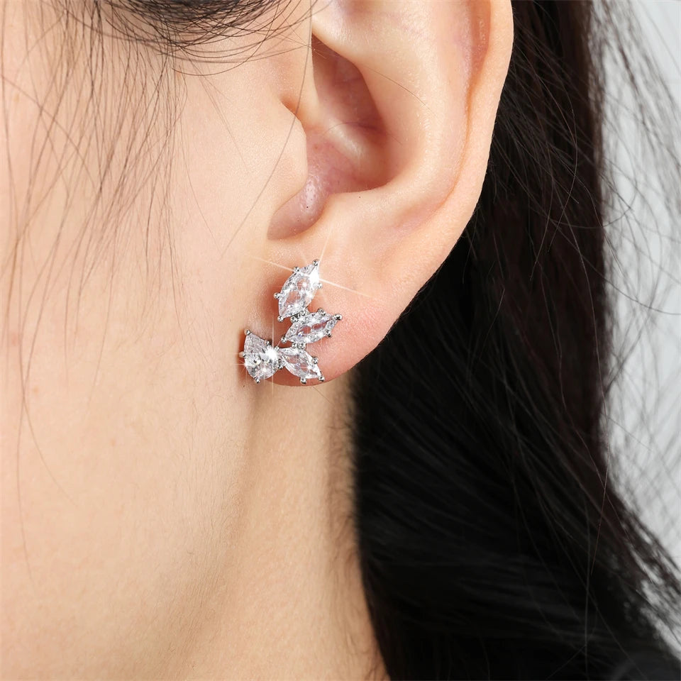 ZAKOL Luxury Leaf Marquise Zircon Bridal Earrings for Women White Shiny Crystal Elegant Wedding Party Jewelry