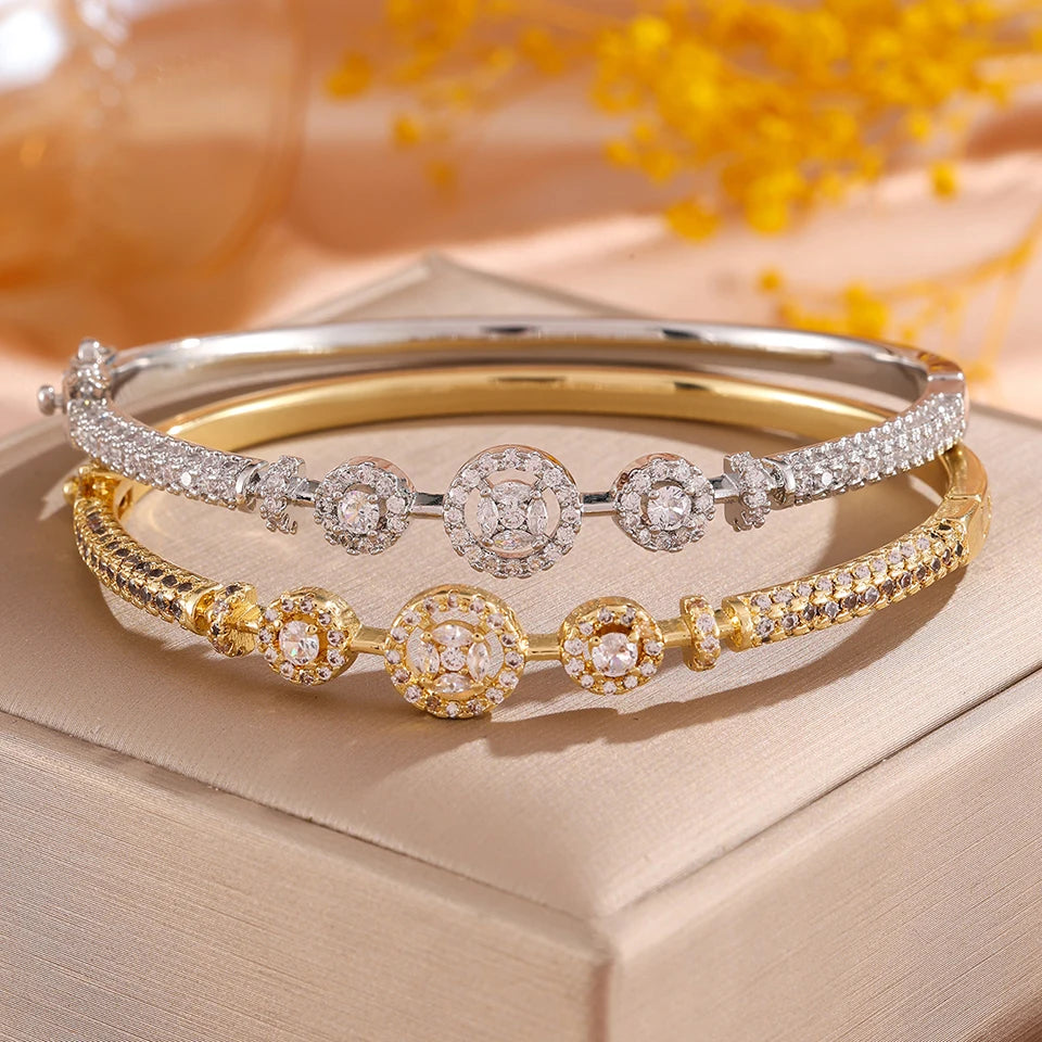 ZAKOL High-end Luxury Round Cubic Zirconia Charm Bracelet for Women Shiny Crystal Jewelry Fashion Accessories