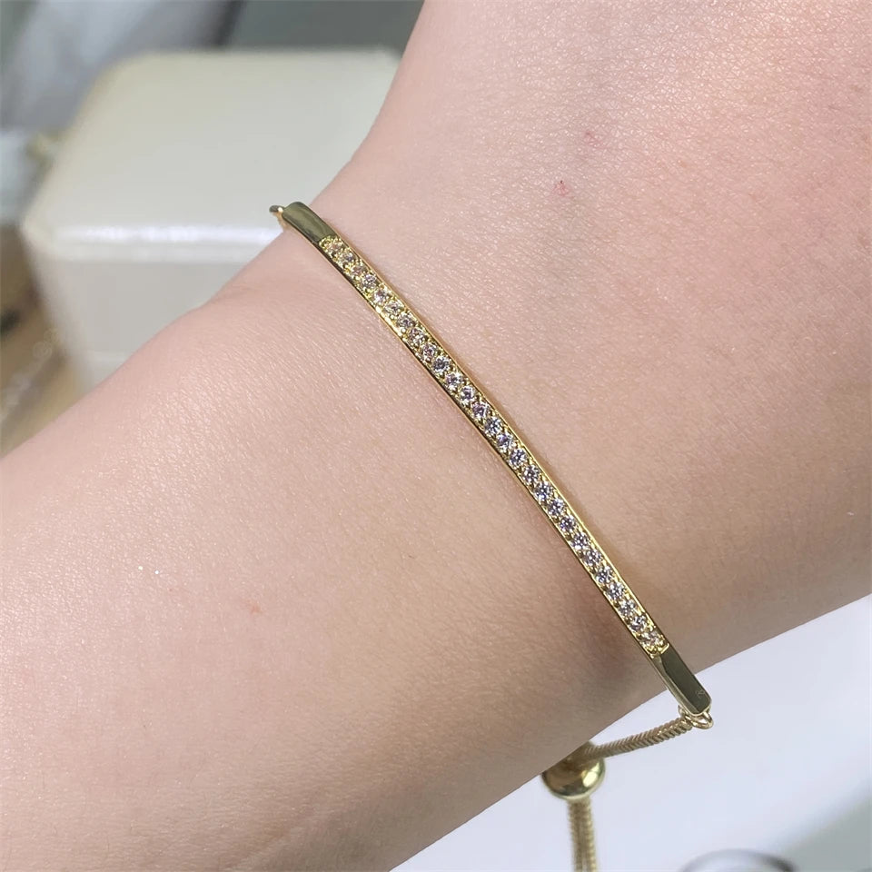 ZAKOL Simple Round Crystal Zirconia Adjustable Chain Bracelet White Gold Color Fashion Jewelry Birthday Gifts for Women