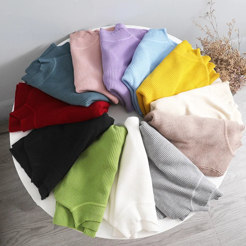 Women's Elegant Knitted Pullover Sweater Vintage Half High Neck Solid Tops Casual Slim Fit Sweaters Autumn Winter Basic Knitwear