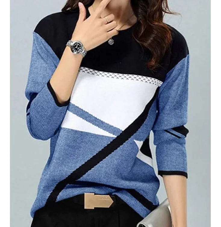 Geometric Print V-Neck Blouse – Elegant Casual Top