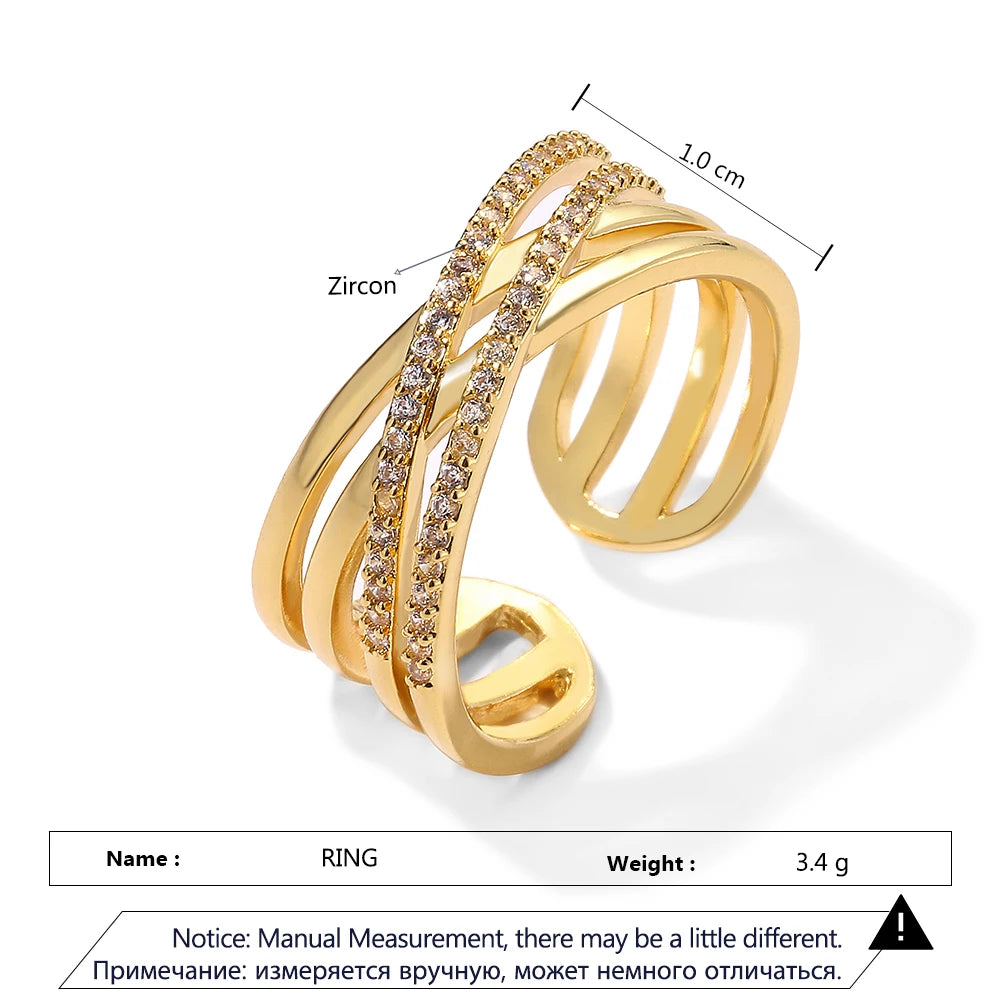 ZAKOL Fashion Double Layers Zircon Rings for Women Gold Color Plated Open Stainless Steel Ring Aesthetic Party Wedding Jewelry