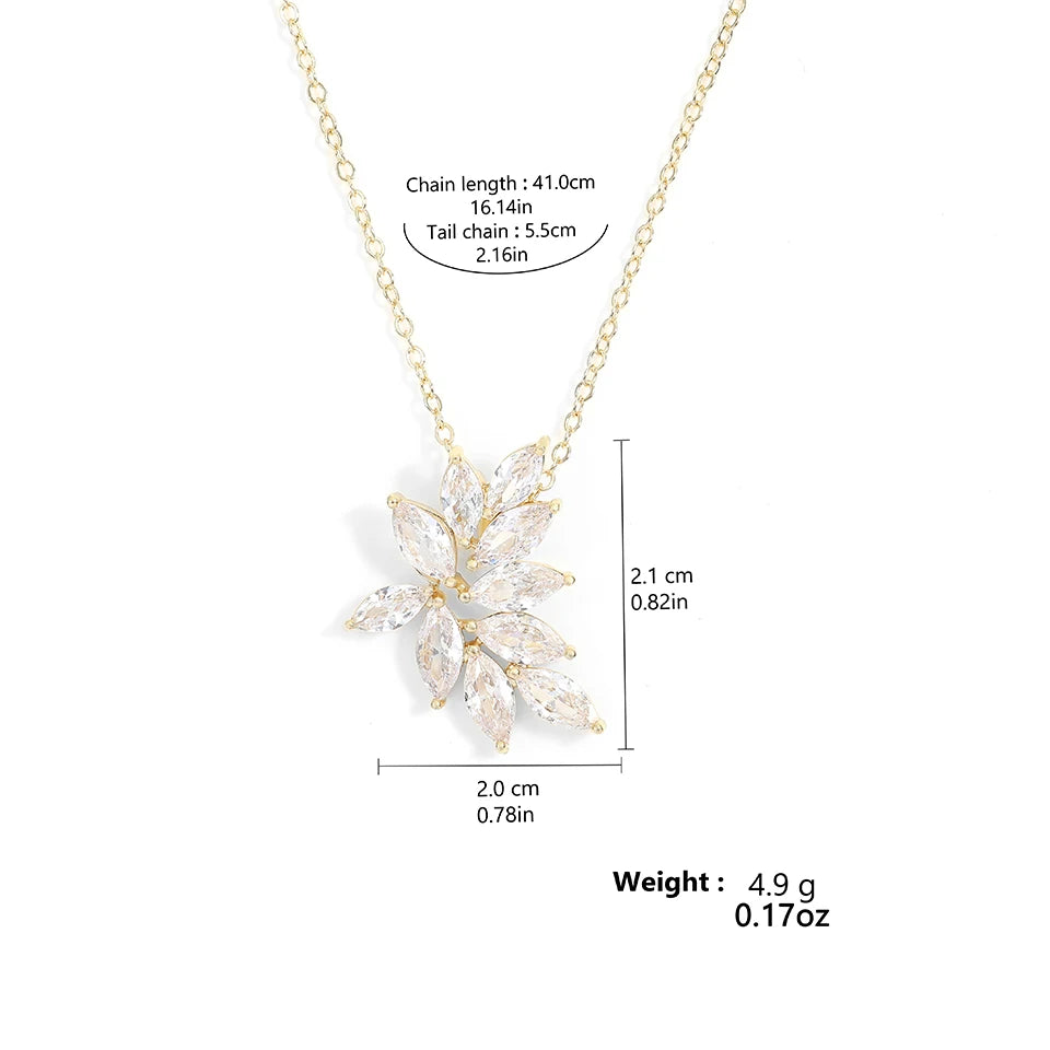 ZAKOL Sliver Color Shining Cubic Zirconia Leaf CZ Pendant Necklace Earrings Set for Women Exquisite Luxury Jewelry Set Gift