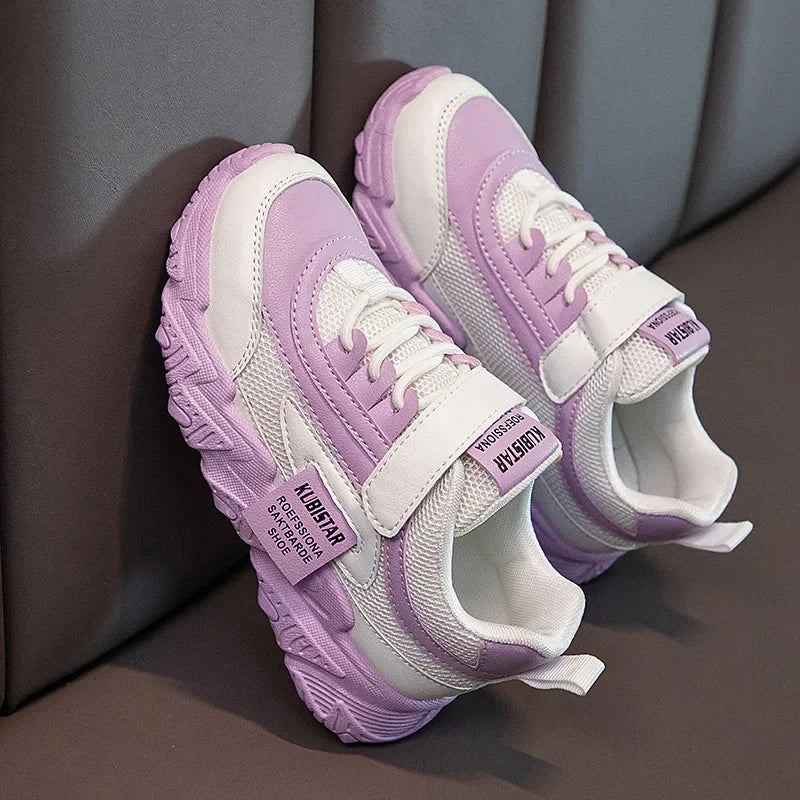 Spring New Kids Sneakers 2025 PU Girls Casual Mesh Solid Pink Light Boys White Hook & Loop Children Non-slip Sports Shoes