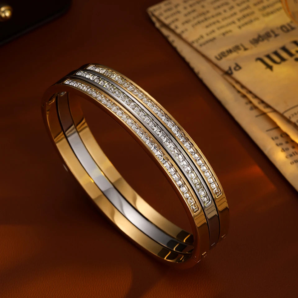 ZAKOL Exquisite Micro Paved Crystal Zirconia Thin Bracelet Bangles for Women Personalized Stainless Steel Stacked Jewelry