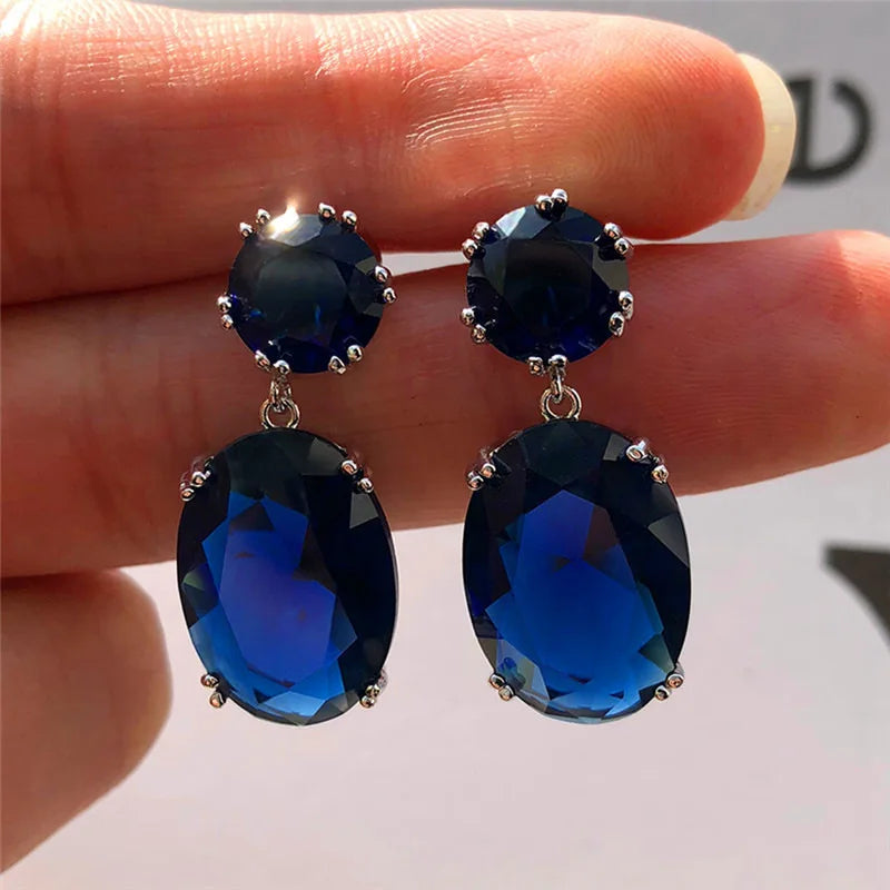 Trendy Square Zirconia Drop Stud Earrings For Women Girls Gold Color Metal Crystal Stone Pendant Ears Accessories Jewelry Gifts