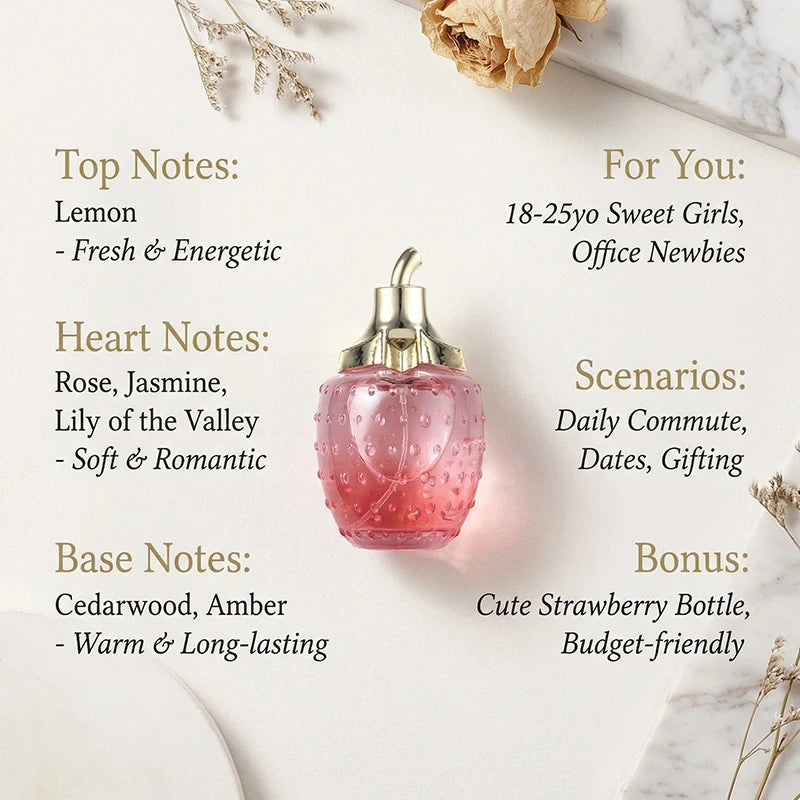 Popular Russian Women's Dating Perfumes Cute Strawberry Design Oriental Notes, Rose And Jasmine, Fresh Charming Fragrance Spray