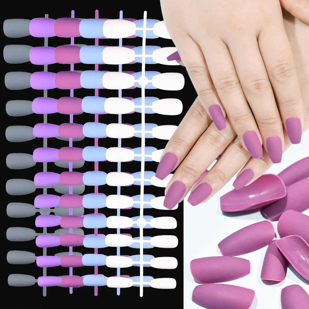 120pcs Frosted Matte False Nail Detachable Full Cover Artificial Fingernails Ballet Square Head Press On Fake Nail Tips