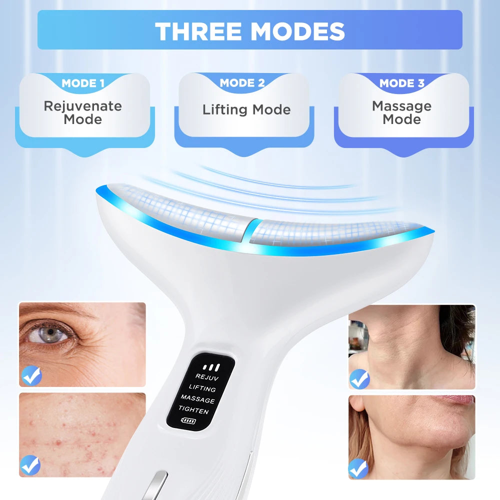 3 Color LED Face Neck Massager Beauty Device 3 Modes 3 Levels Home Use Vibration Lifting Anti Aging Improve Neck Lines Skin Care