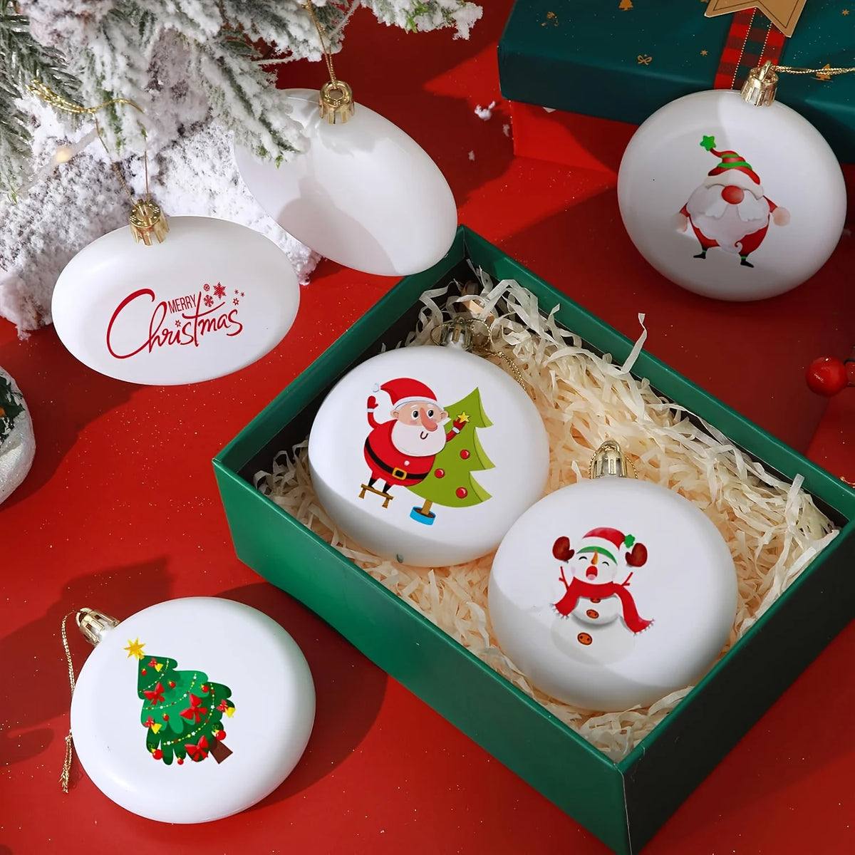 10/30pcs 8cm/3.15in White Round Blank Ball Ornaments with Silvery Wire for DIY Christmas Tree Hanging Decoration