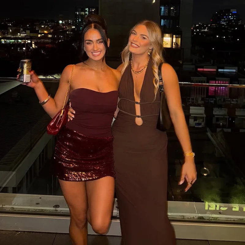 BKLD Fashionable 2026 Autumn And Winter New Women's Clothes Sexy Spicy Girl Sequin Strapless Backless Slim Fit Hip Hugging Dress