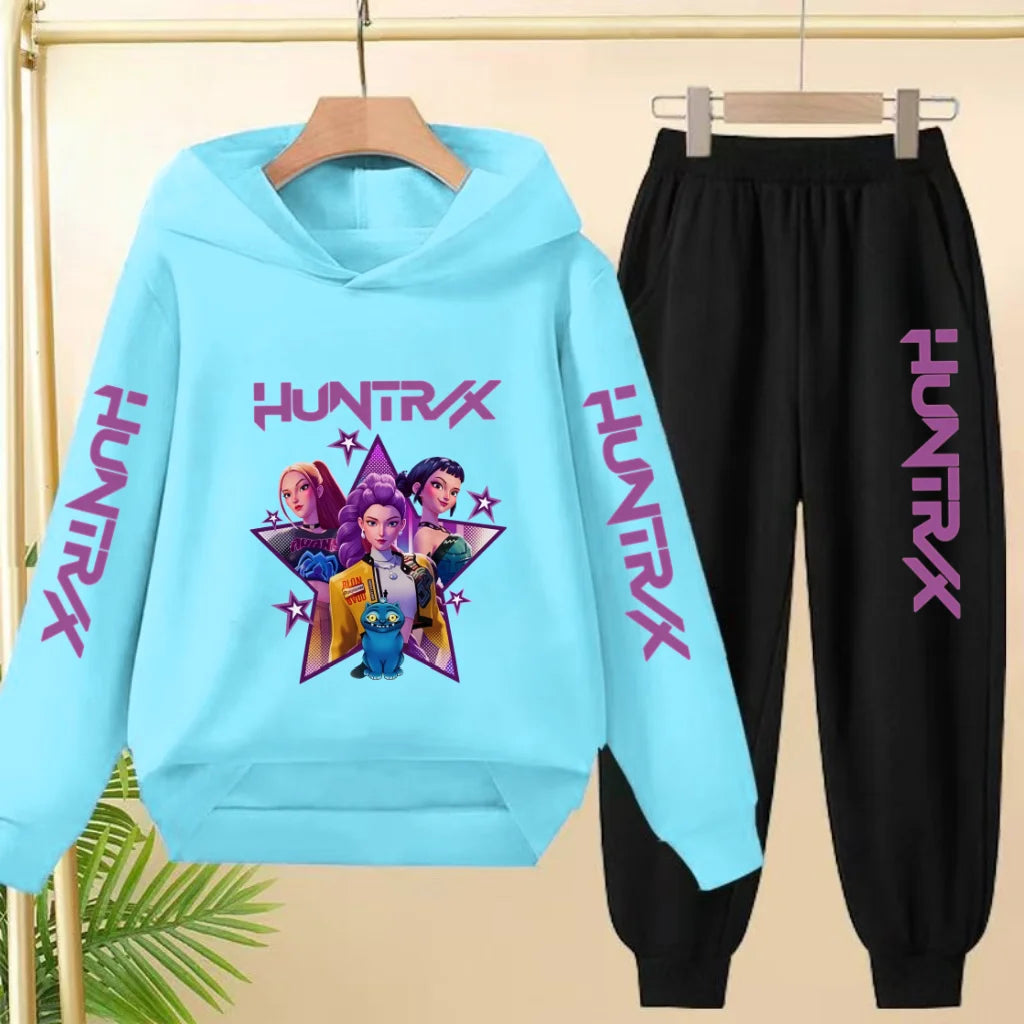 Kids Hot-selling Hoodie Golden Korean Wave Girl Group Cartoon Sweatshirts+Pants Boys Girls Toddler Sports Top 3-12Yrs Casual Set
