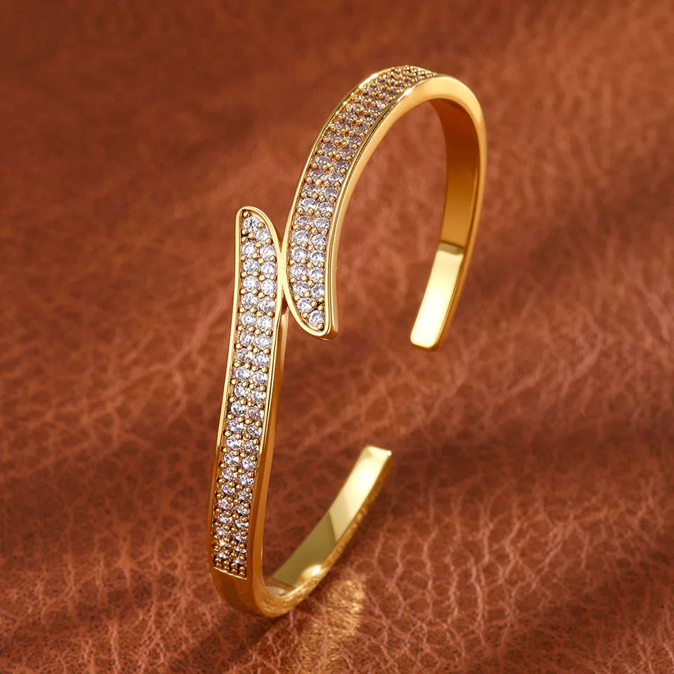 ZAKOL 1pc Elegant Gorgeous Full CZ Inlaid Cuff Bracelet Bangle for Women Shiny Cubic Zirconia Wedding Party Jewelry