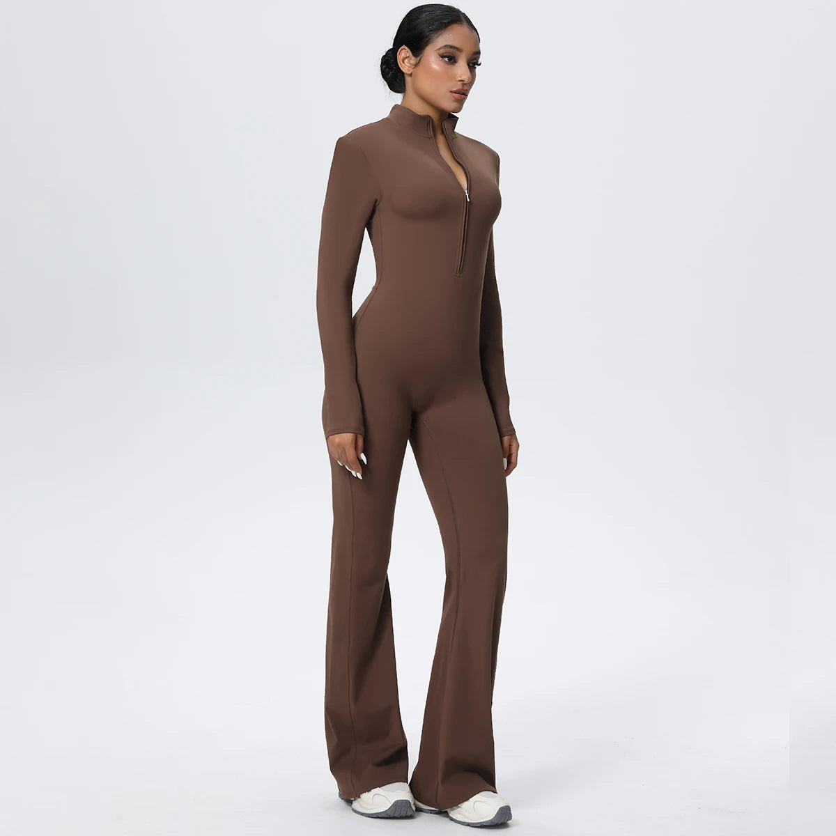 Woman's Fitness Yoga Bodysuit Solid Color Yoga Zipper Long Sleeves Trousers Gym High Strength Exercise Sports Bodysuit Leggings
