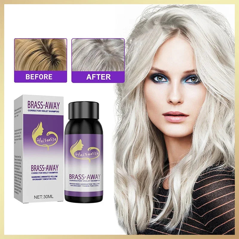 30ML Gray Color Fixing Hair Dye Shampoo Cover Gray Hair Fade Yellow After Bleach Hair Shampoo Non-irritating Purple Shampoo