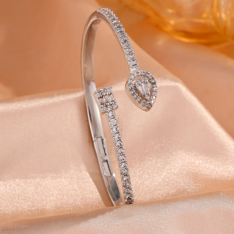 ZAKOL Classic Geometric Water Drop Square Zircon Adjustable Open Bracelets Shiny CZ Cuff Bangle Wedding Party Jewelry Gift