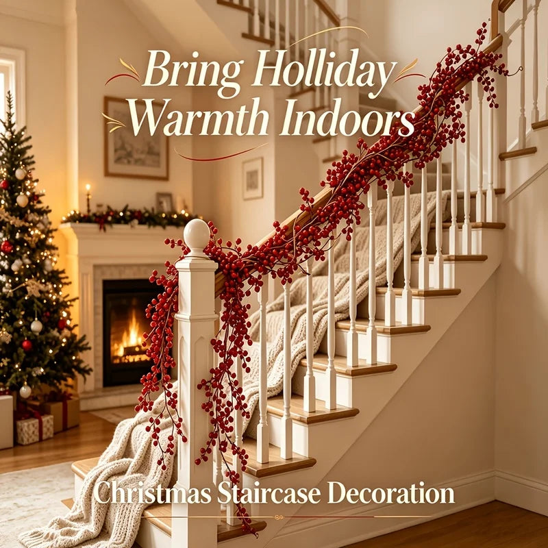 190CM Long Bendable Artificial Red Berry Garland, Faux Red Berries Vine, Christmas Front Porch,Wall,Fireplace Holiday Decoration