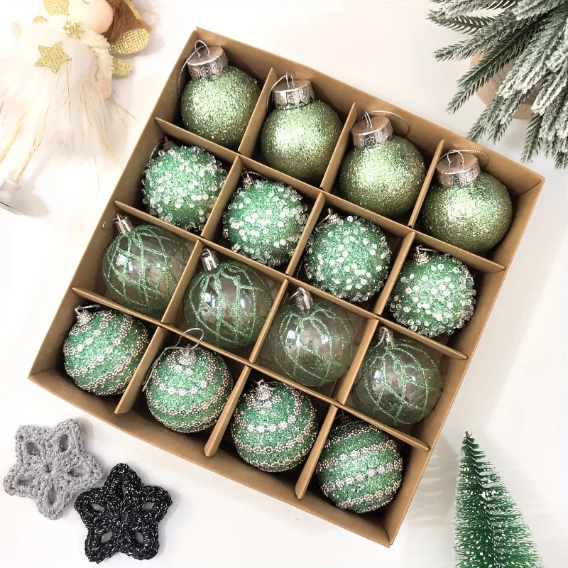 16pcs/set New Style Christmas Ball Set Glitter Deco Ball with Round Shapes for Christmas Tree Hanging Ornaments Plastic Material