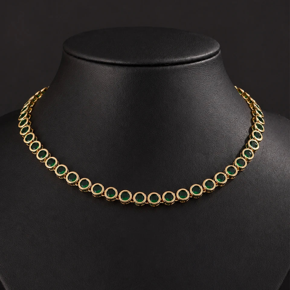 ZAKOL Luxury Dainty Shiny Colorful Zircon Round Tennis Choker Necklace for Women Elegant Sparkling Crystal Wedding Party Jewelry