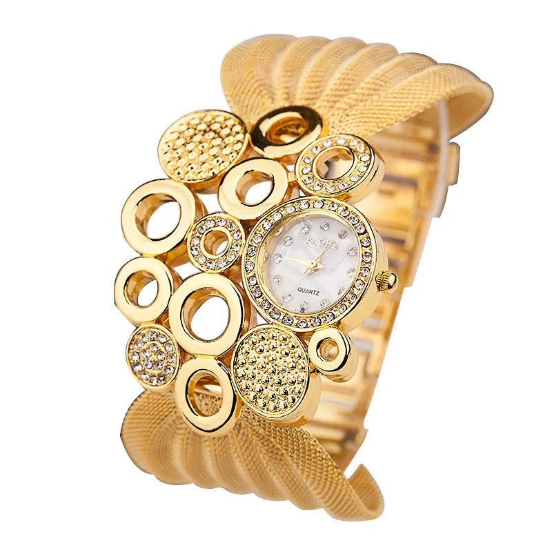 Brand New Luxury Gold Rhinestone Ladies Watch – Quartz Bracelet