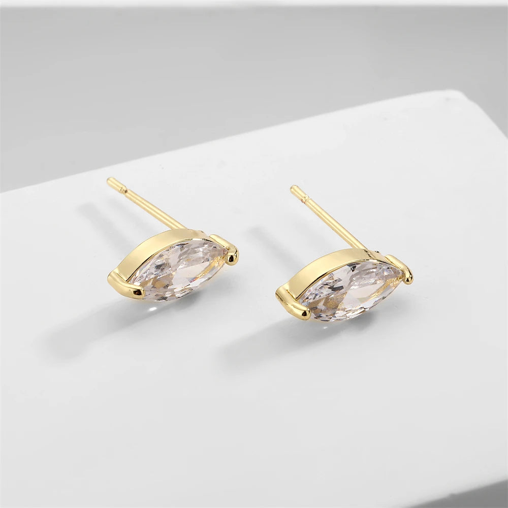 ZAKOL 6pcs/set Sliver Gold Color Shiny Clear Zircon Stud Earrings Water Drop Marquise Round CZ Ear Accessories for Women Girls