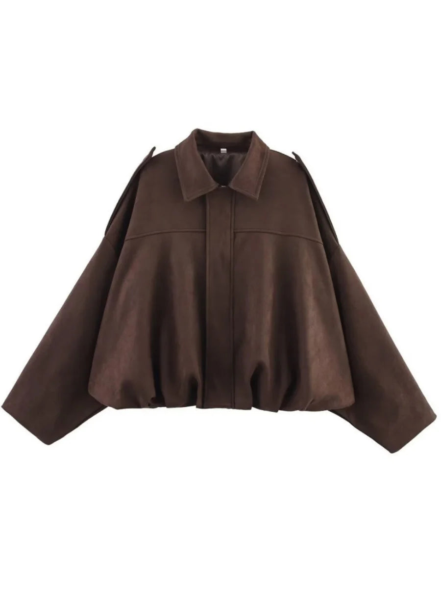 Vintage Suede Texture Bomber Jackets Women's Long Sleeve Loose Coats New Causal Autumn Winter Female Outerwear