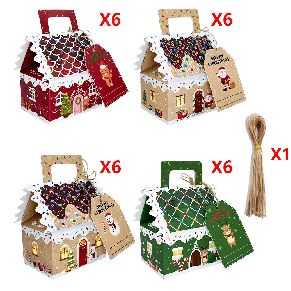 24Pcs Christmas Gingerbread Treat Boxes Mini Kraft Paper Christmas Candy Box Cute Gift Bag Party Gift Christmas Tree Decoration