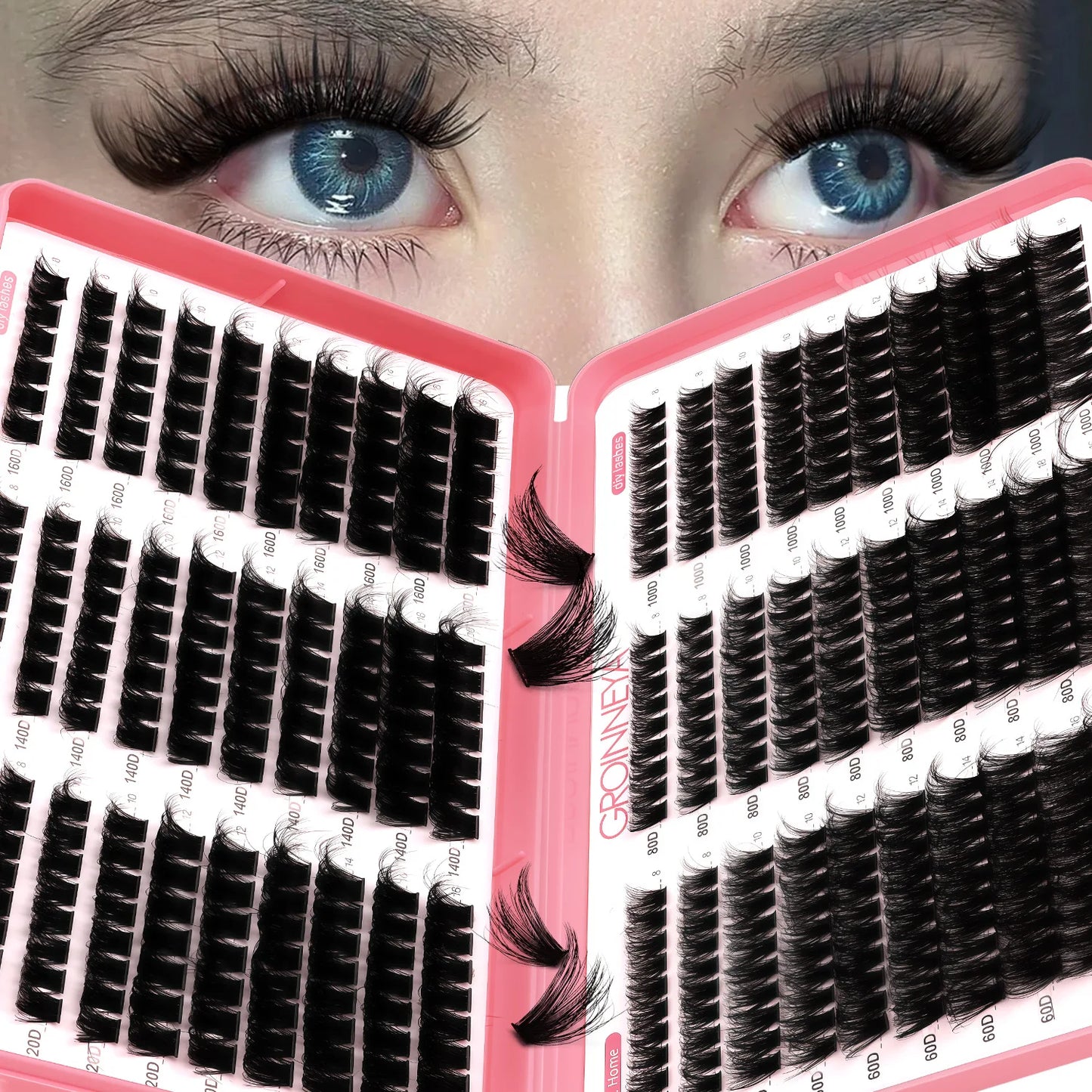 GROINNEYA DIY Cluster Lash Extensions – Fluffy Cat Eye Lashes