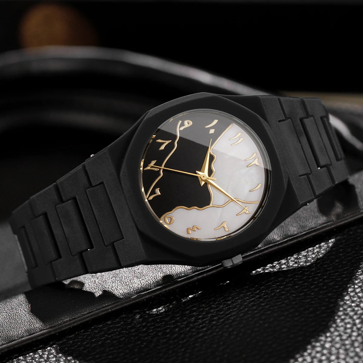 Fashio Marble Texture Unisex Watches Casual Arabic Dial Plastic Band Men Quartz Watch Clock Relogio Masculino（Without Box）