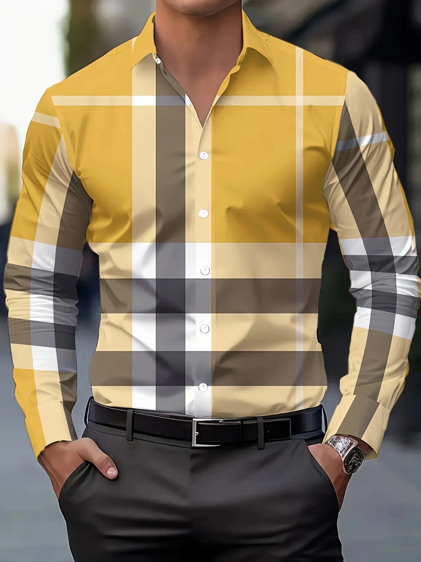 Men'S Fashion Print Shirt - Casual Polyester Long Sleeve Button-Down Lapel Collar Regular Fit Men's Clothing Men's Formal shirt