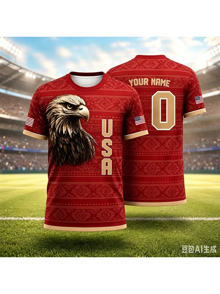 American Eagles patriotic T-shirts American flag football jerseys Team USA fan shirts soccer T-shirts July 4th sports gifts kids