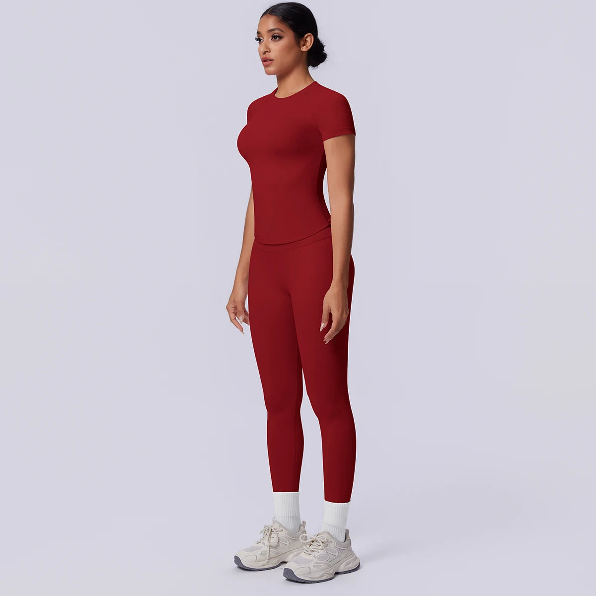 Rooftrellen New 2PCS/set Yoga Set Summer Quick Drying Fitness Sports Workout Top T-Shirt High Stretch Seamless Yoga Leggings Set