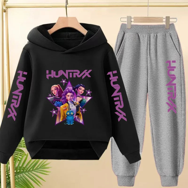 Kids Hot-selling Hoodie Golden Korean Wave Girl Group Cartoon Sweatshirts+Pants Boys Girls Toddler Sports Top 3-12Yrs Casual Set