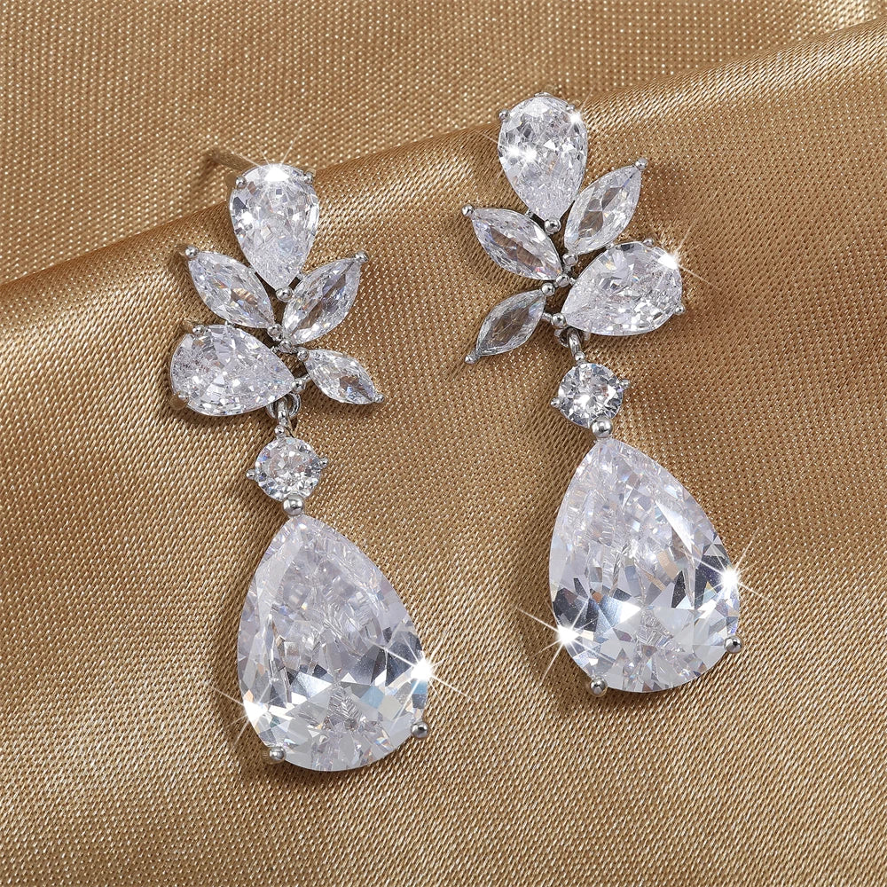 ZAKOL 9 Types Classic Sparkling Water Drop Zircon Pendant Dangle Earrings for Women Gorgeous Bride Bridesmaid Earring Jewelry