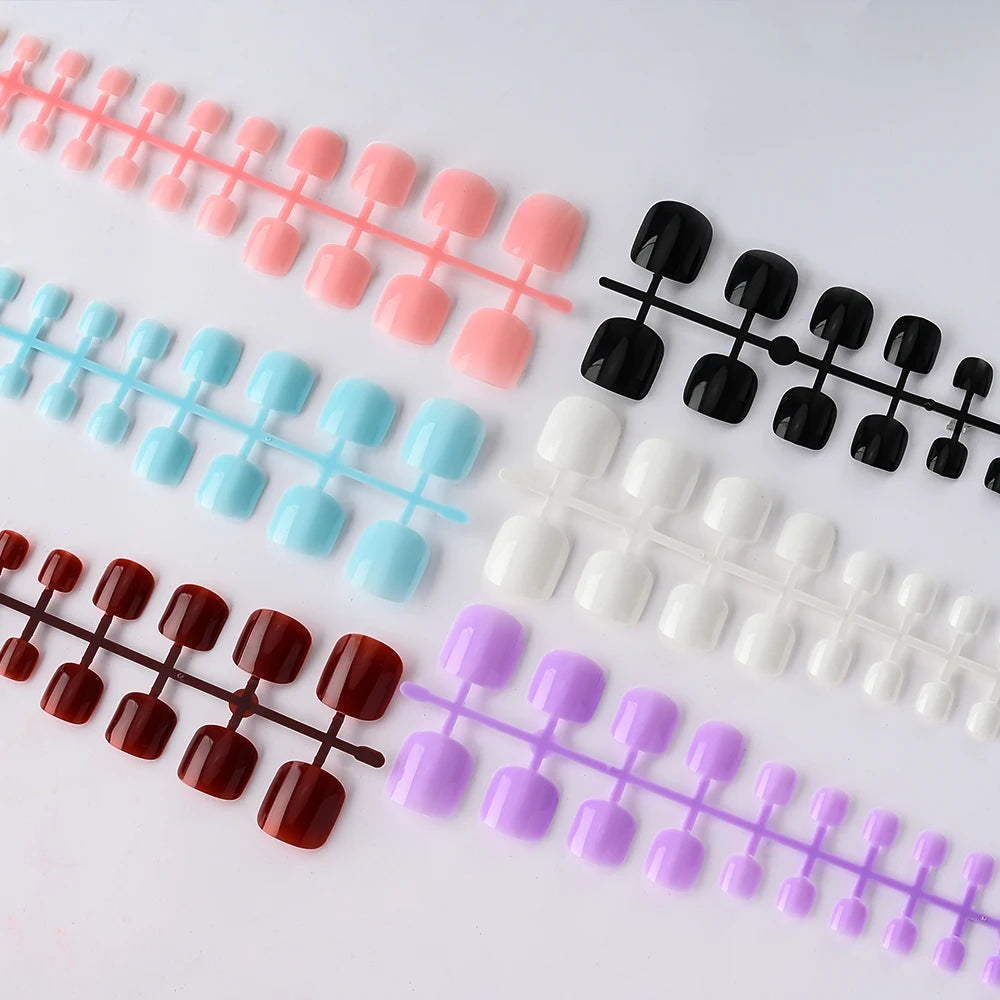 144Pcs Short Square False Toenails Full Cover Artificial Fake Toenail Acrylic Solid Color Foot Nail Tip Press on Toe Extension