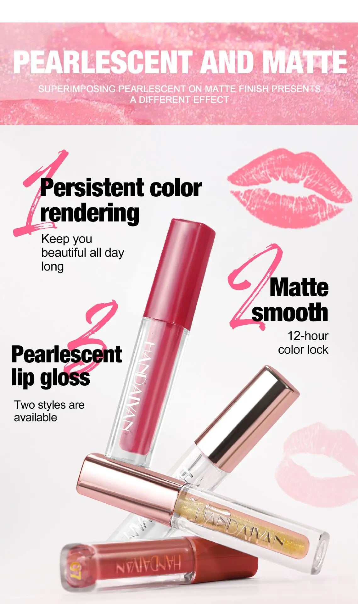4Pcs Non-Stick Cup Matte Finish Liquid Lipstick Kit Long-Lasting Waterproof Highly Pigmented Clear Lip Gloss Set for Gift Beauty