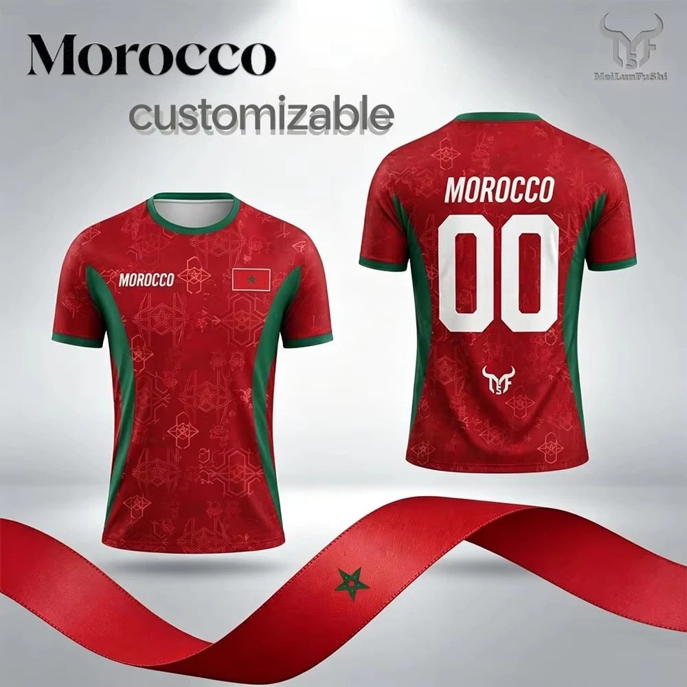 2026 Morocco Flag Print Jersey 3D Printed Breathable Quick Dry Family Style for Kids Adults Fashion Streetwear Sports Fitness