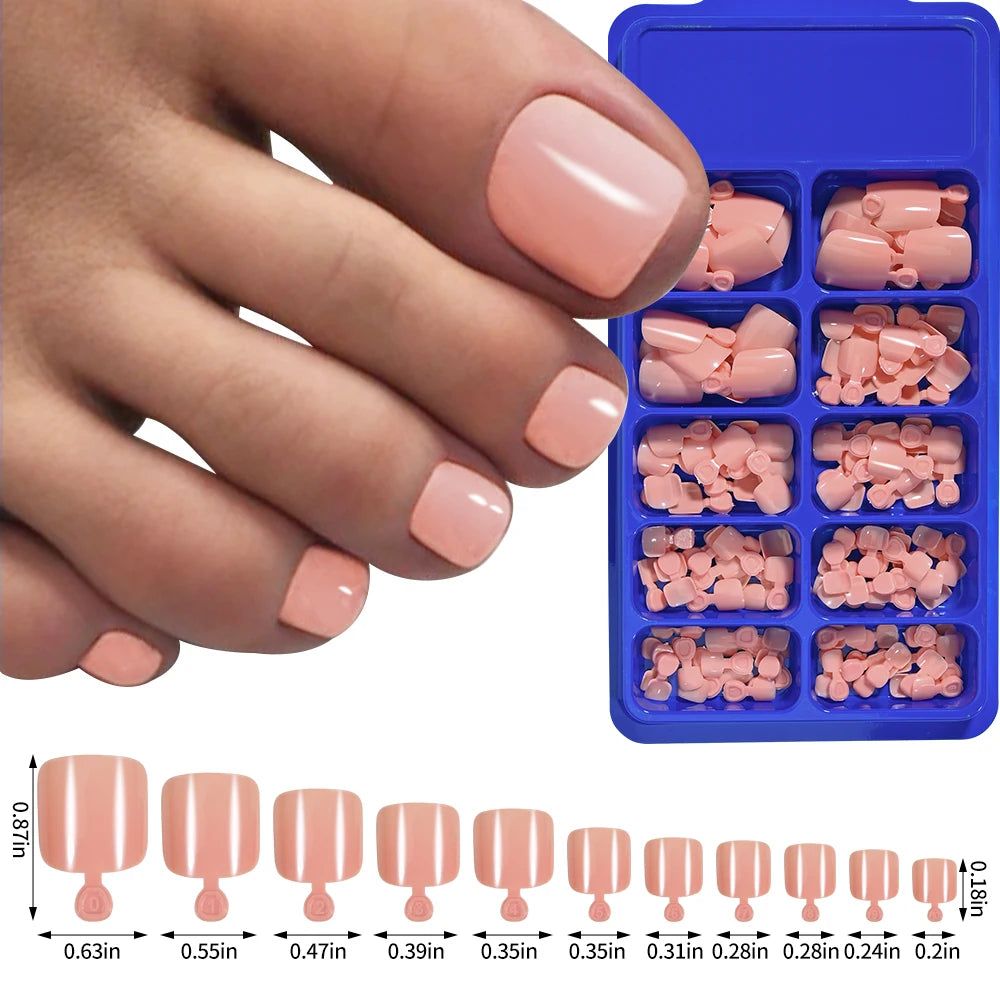 120/100Pcs French White Edge False Toe Nails Acrylic Short Square Full Cover Fake Toenails Summer Wearable Press on Toenails
