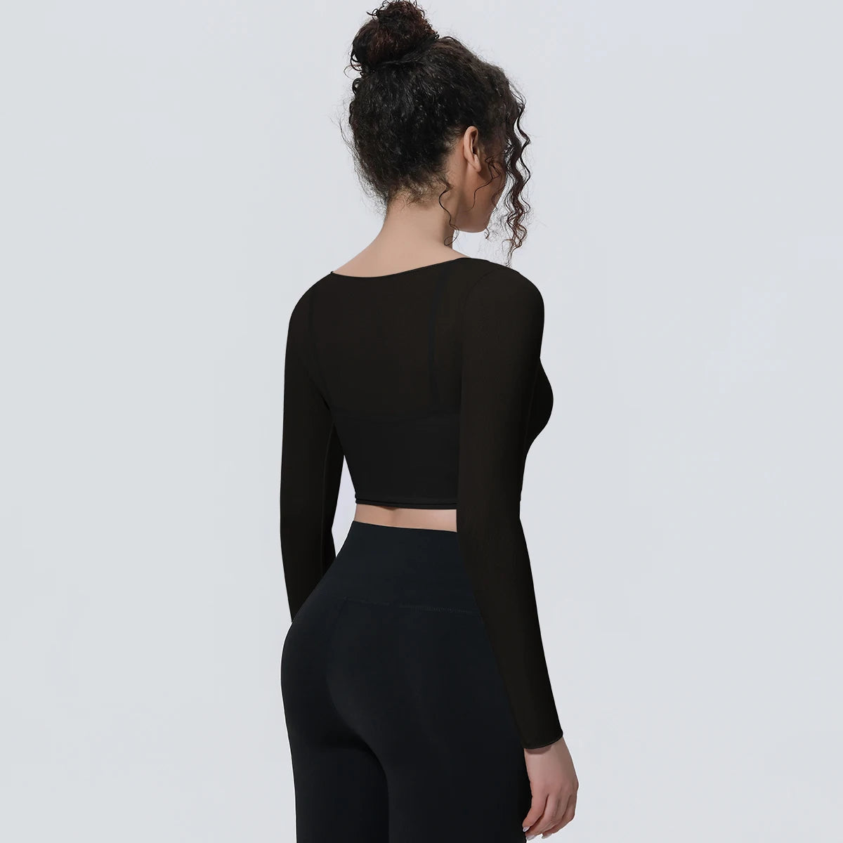 Woman Sports Yoga Long Sleeves Workout Top Solid Color False Two-piece Mesh Running Shirts with Chest Pad Summer Long Sleeves