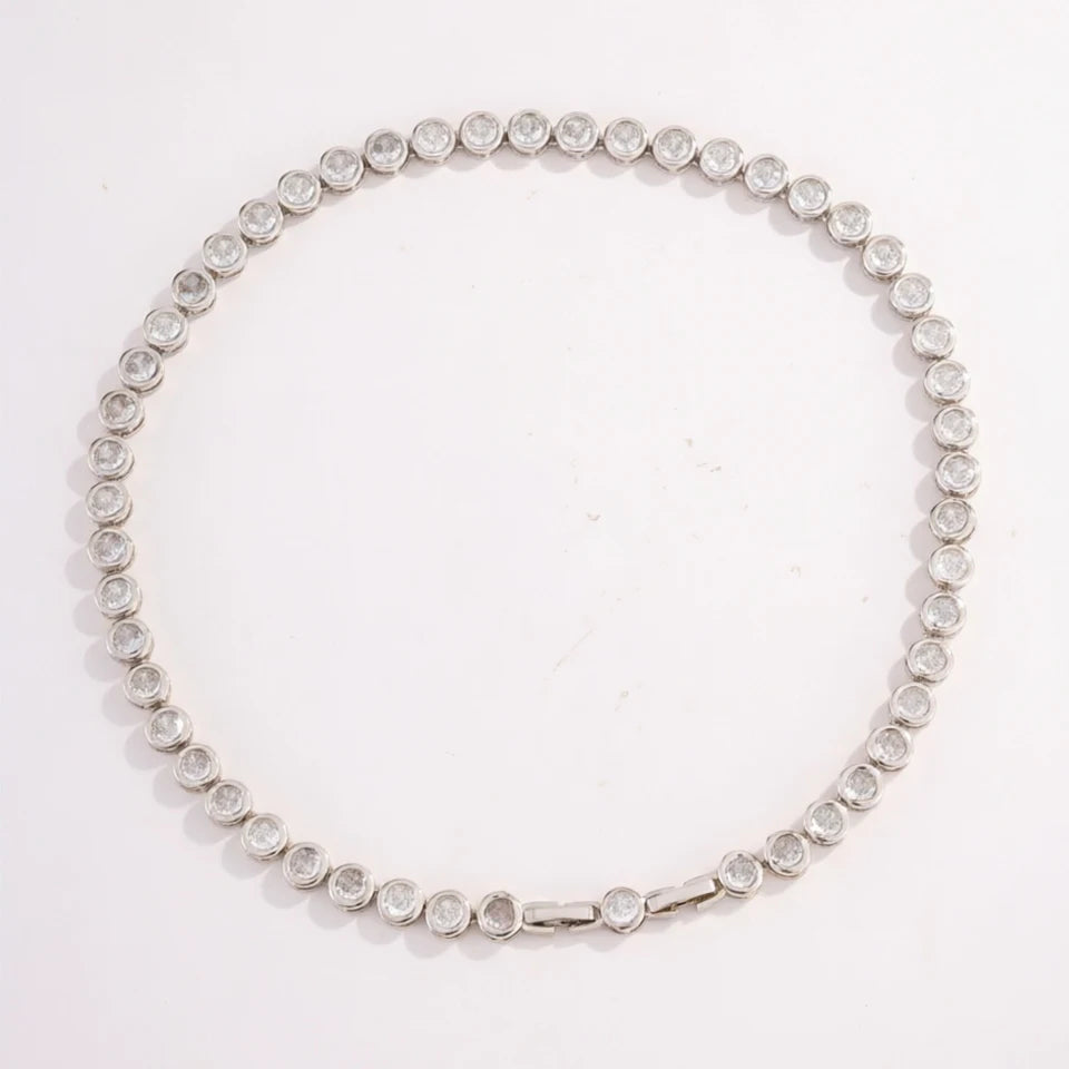 ZAKOL Luxury Dainty Shiny Colorful Zircon Round Tennis Choker Necklace for Women Elegant Sparkling Crystal Wedding Party Jewelry