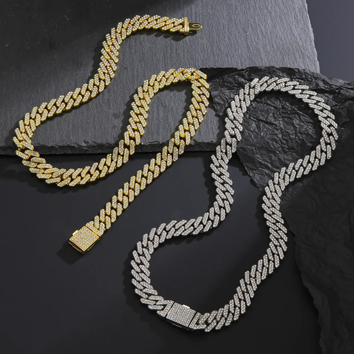 ZAKOL Hip Hop Letter Pendant Necklace for Women Men Shiny Rhinestones 13MM Cuban Chain Necklaces Fashion Jewelry Gifts