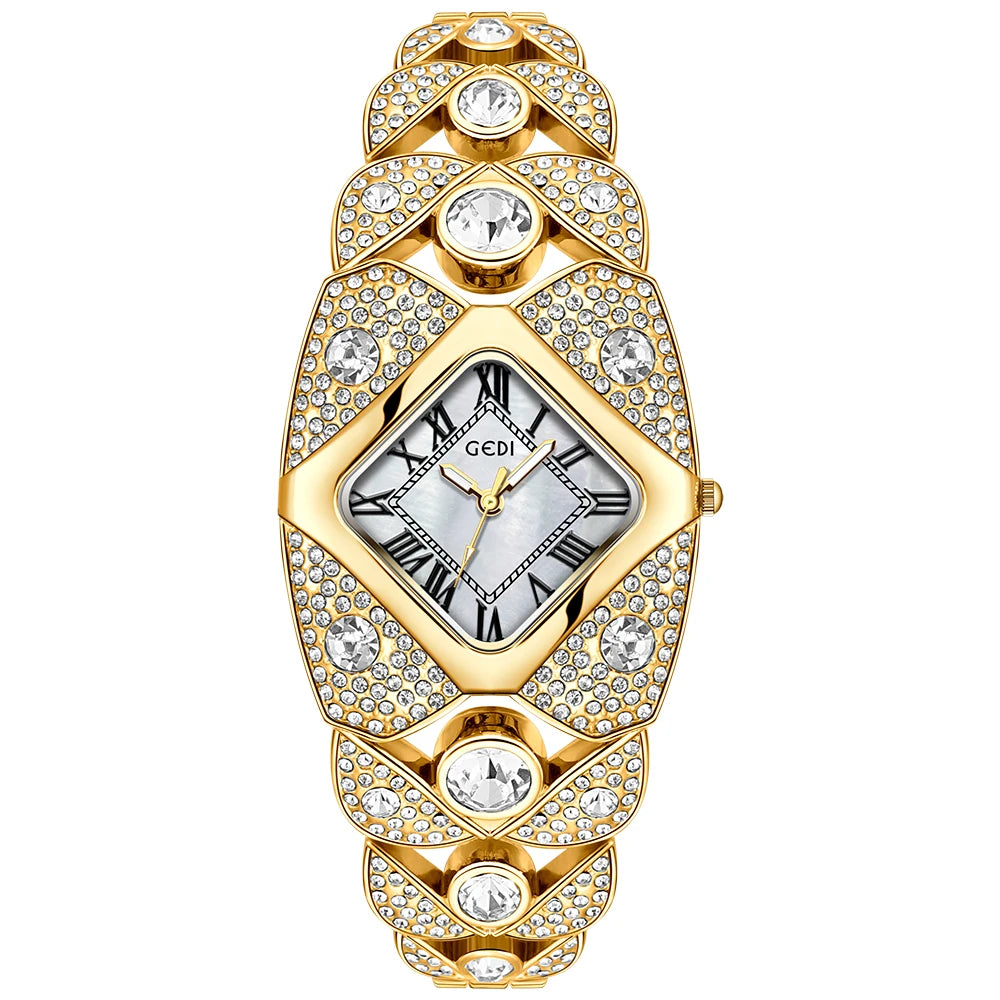 Luxury Diamond Inlaid Women’s Watch – Roman Numeral Dial