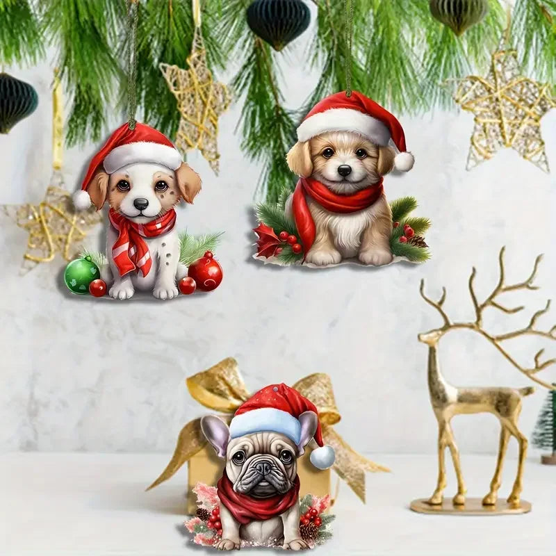 12/24pcs Festive Dog Ornament Charms with Santa Hats & Festive Accessories for Christmas Trees, Perfect Seasonal Gift