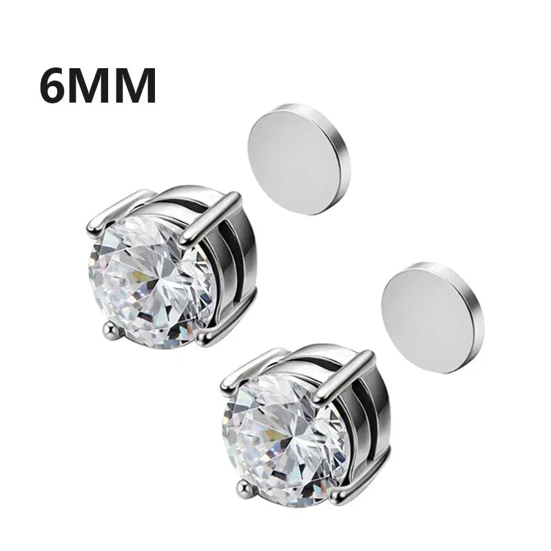 ZAKOL Crystal CZ Strong Magnetic Ear Stud Clip Earrings for Men Women Punk Round Zircon Magnet Earrings Non Piercing Jewelry